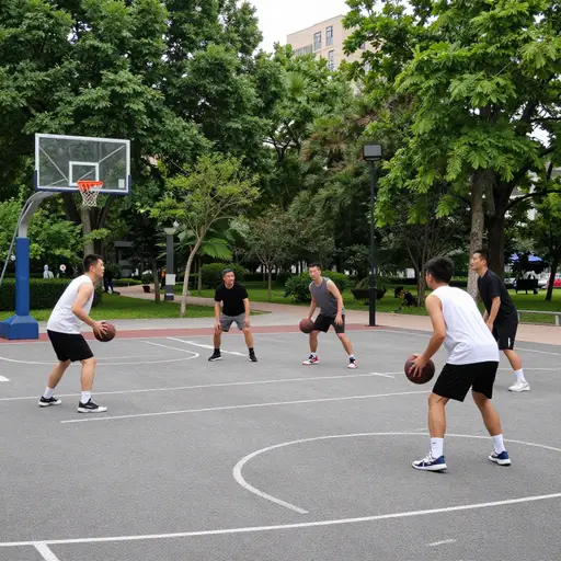 那些男人正在公园里打篮球。
