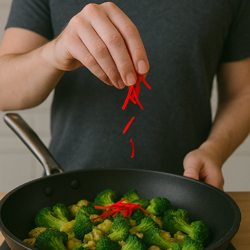 他喜欢加点辣椒提味。