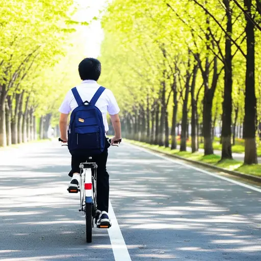 我过去常常骑自行车上学。