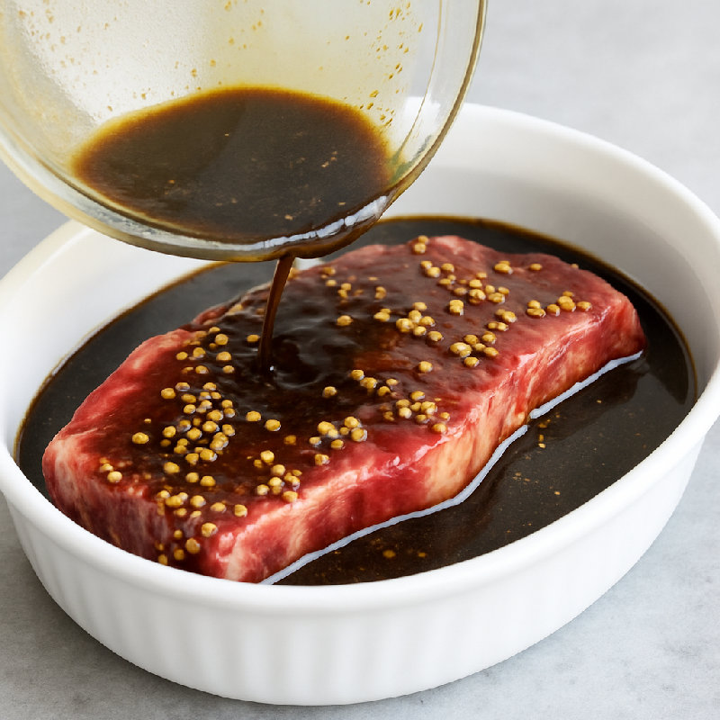 我用酱油腌肉。