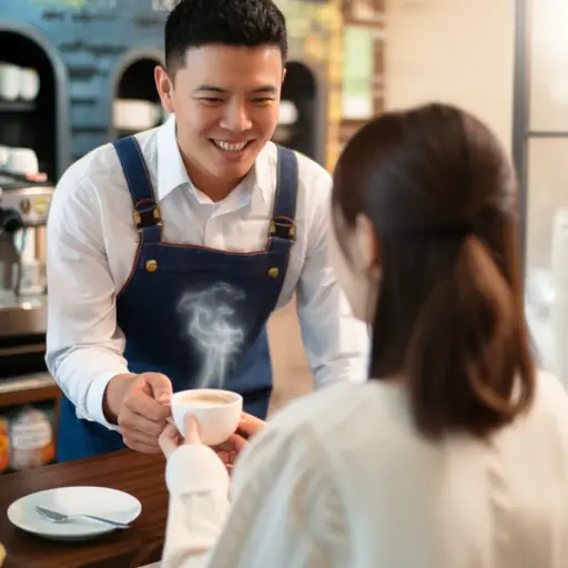 他把一杯咖啡给了伊莎贝尔。