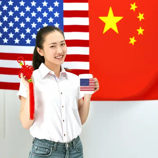 她一半是中国人，一半是美国人。