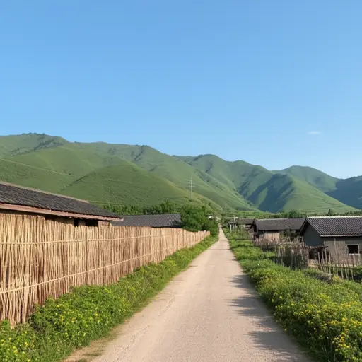 当它离开村庄时，道路陡峭地向上攀登山丘。