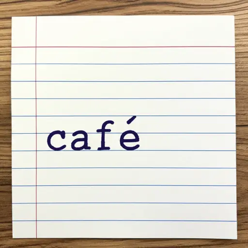 在单词 'café' 中，字母 'e' 上有一个尖音符。