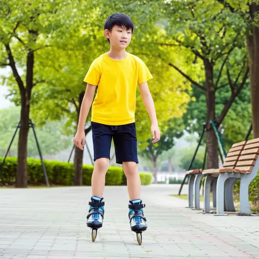 他穿上他的溜冰鞋去了公园。