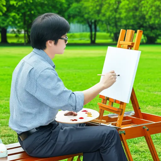 那位画家正在公园里画一幅画。