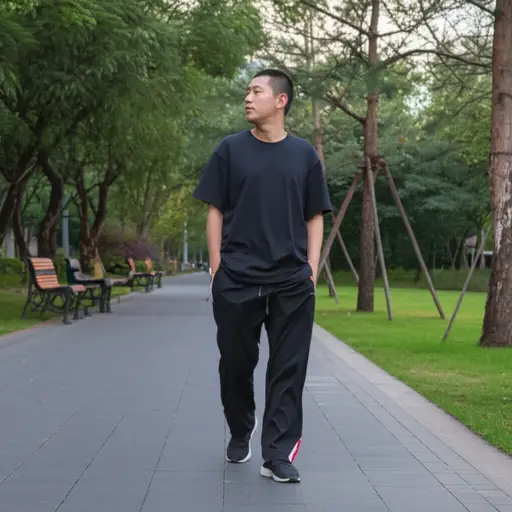 经过忙碌的一天，他喜欢放慢节奏地散步。