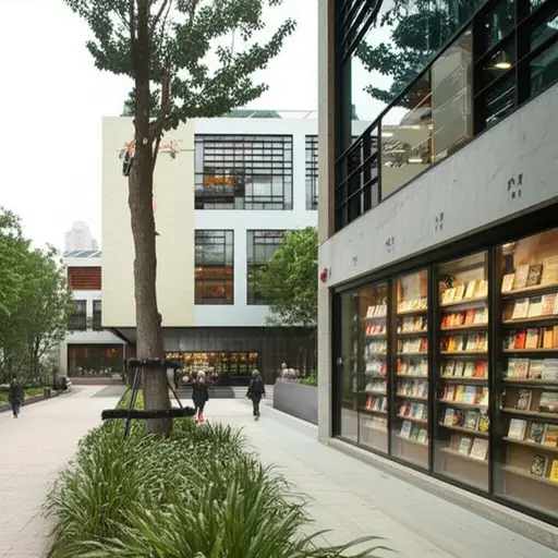 这家书店在图书馆旁边。
