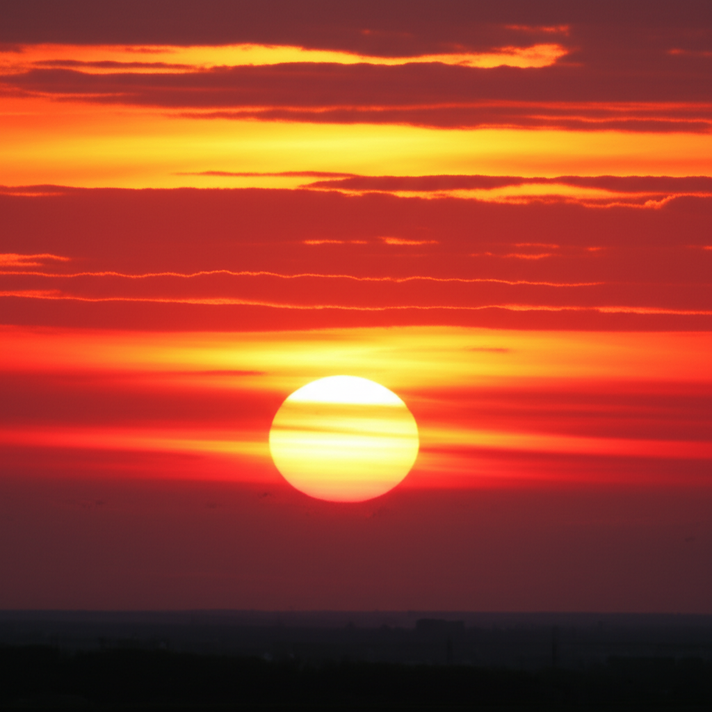 夕阳染红了天空。