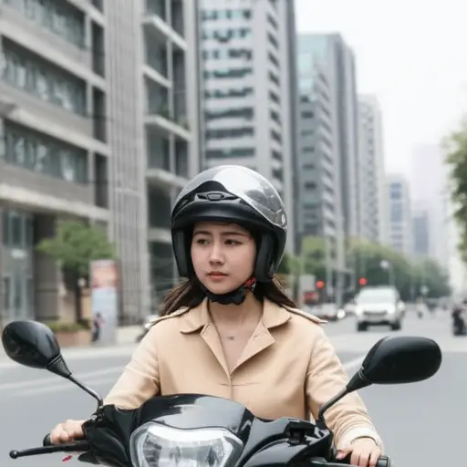 她骑摩托车上班。