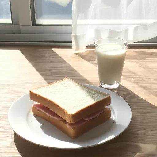 我早餐吃了一个火腿三明治。