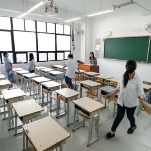 老师让学生们分发作业纸。
