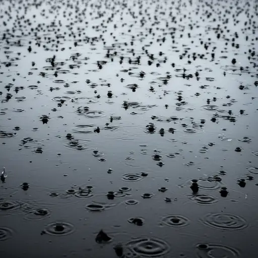 下雨了，雨水落在地上。