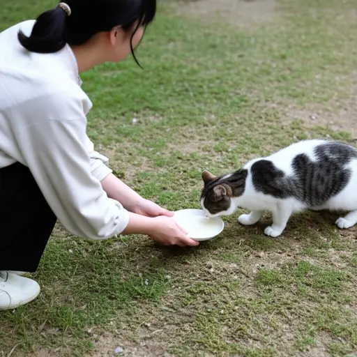 她给了猫一碟牛奶。