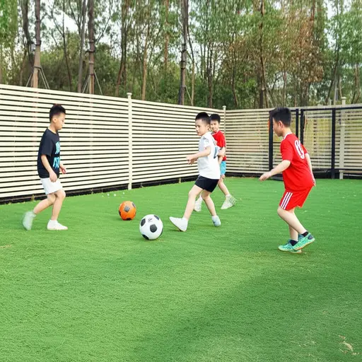 他们在院子里踢足球。