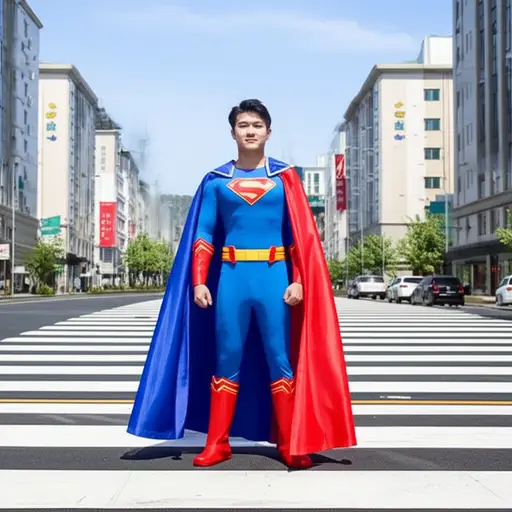 他穿了一件超级英雄的服装。