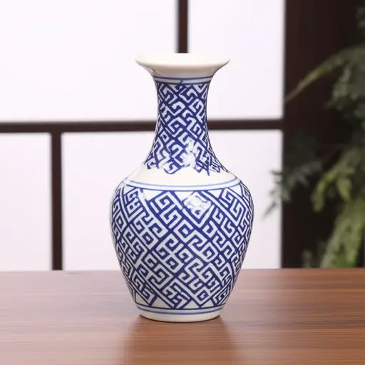 这个陶瓷花瓶上有传统的几何图案。
