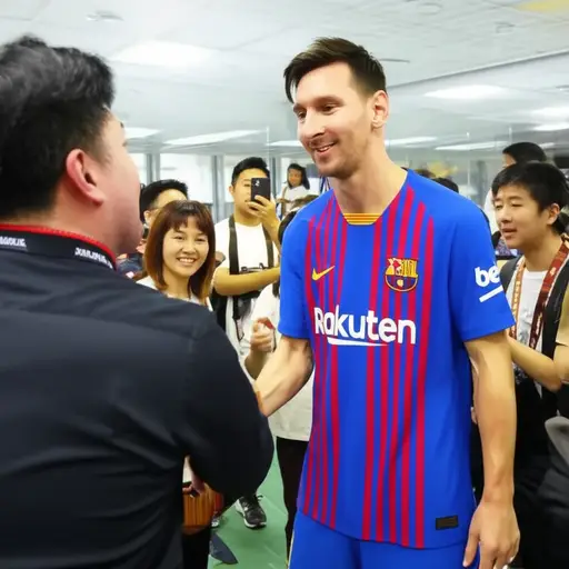 那位足球明星在粉丝见面会上又征服了一位新粉丝。