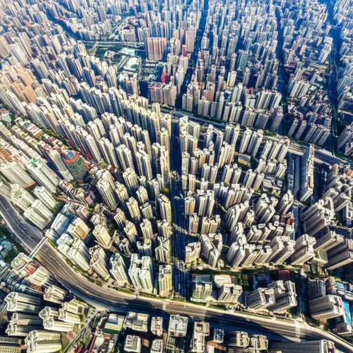 我们在城市上空高高飞行。