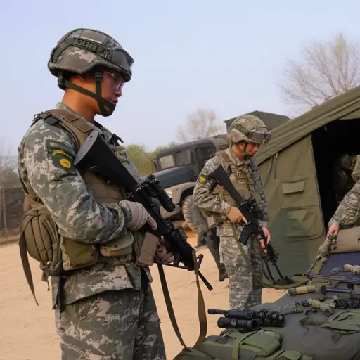 士兵们在出发前对装备进行了最后检查。