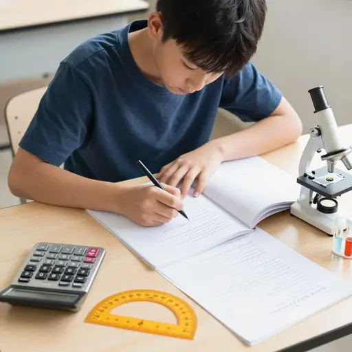 她的学业包括数学和科学。