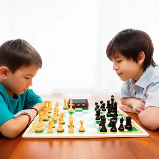 孩子们在棋盘上下国际象棋。
