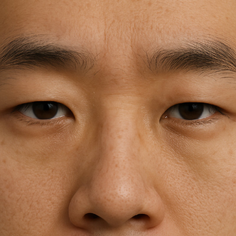 他天生是单眼皮。