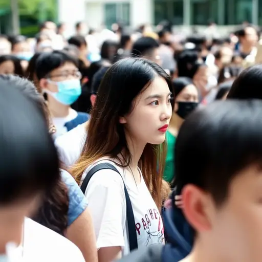 她挤过人群。