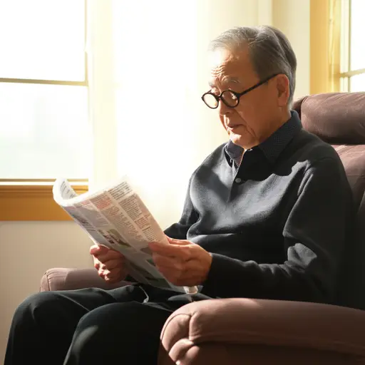 爷爷喜欢坐在扶手椅上看报纸。