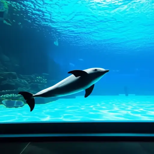我们在水族馆看到一只海豚宝宝。