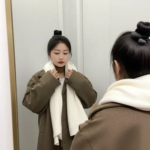 她买了一条白色的围巾来搭配她的外套。