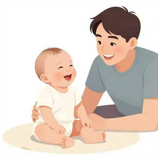 每当爸爸做鬼脸时，宝宝就会笑。
