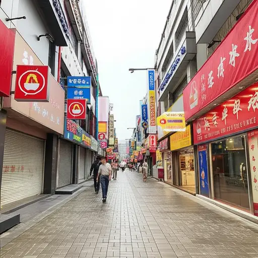 这条街两边有很多商店和餐馆。