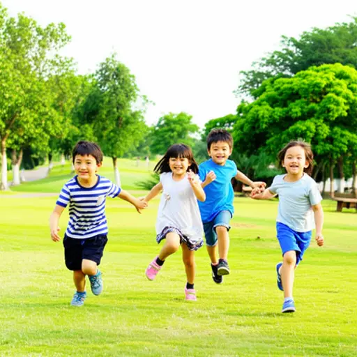 孩子们在公园的地面上玩耍。