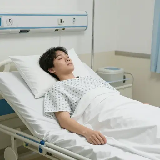 病人手术后躺在床上一动不动。
