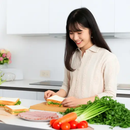 我妹妹喜欢做三明治当午餐。