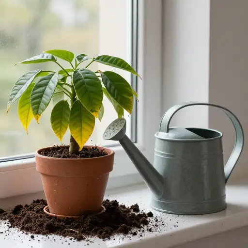 如果你给植物浇太多水，它们的叶子可能会变黄。